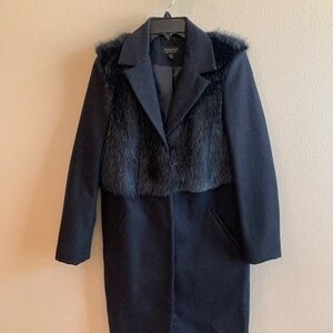 Top Shop wool and faux fur navy coat